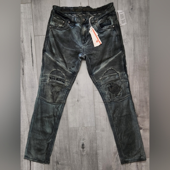 Rock Revival Tiverton Biker Stretch Distressed Jeans Mens Sz 34 NWT MSRP $190 🔥